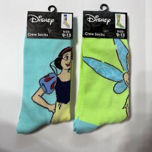 NWT Disney Snow White and Tinkerbell Novelty Crew Socks 2-Pack Unisex Size‎ 9-13